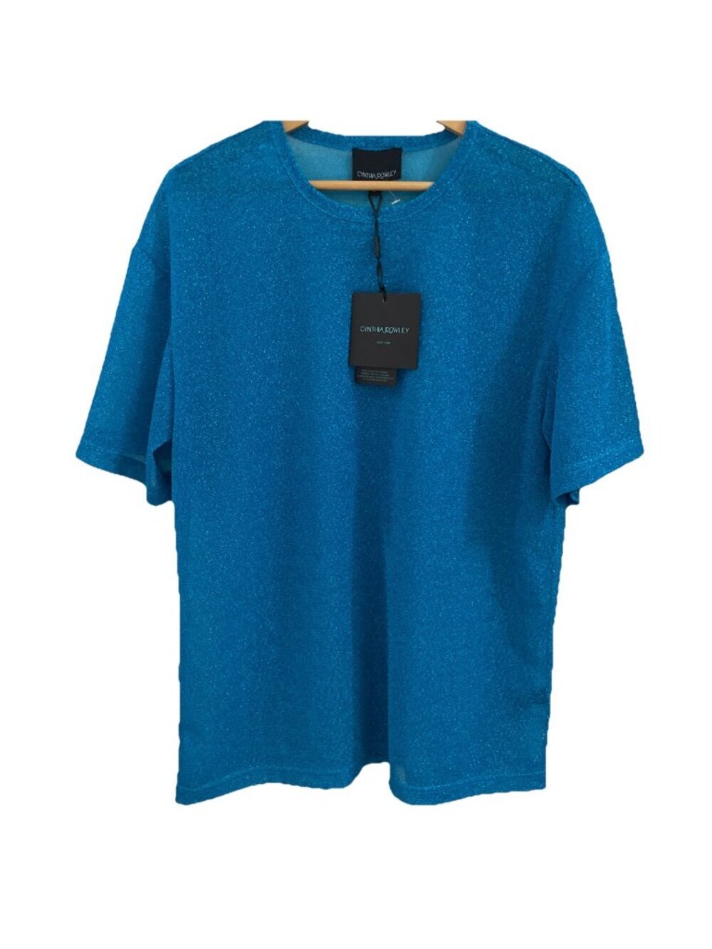 Cynthia Rowley Sparkle Top Women's L Teal Blue Sheer Lightweight Oversized NWT
